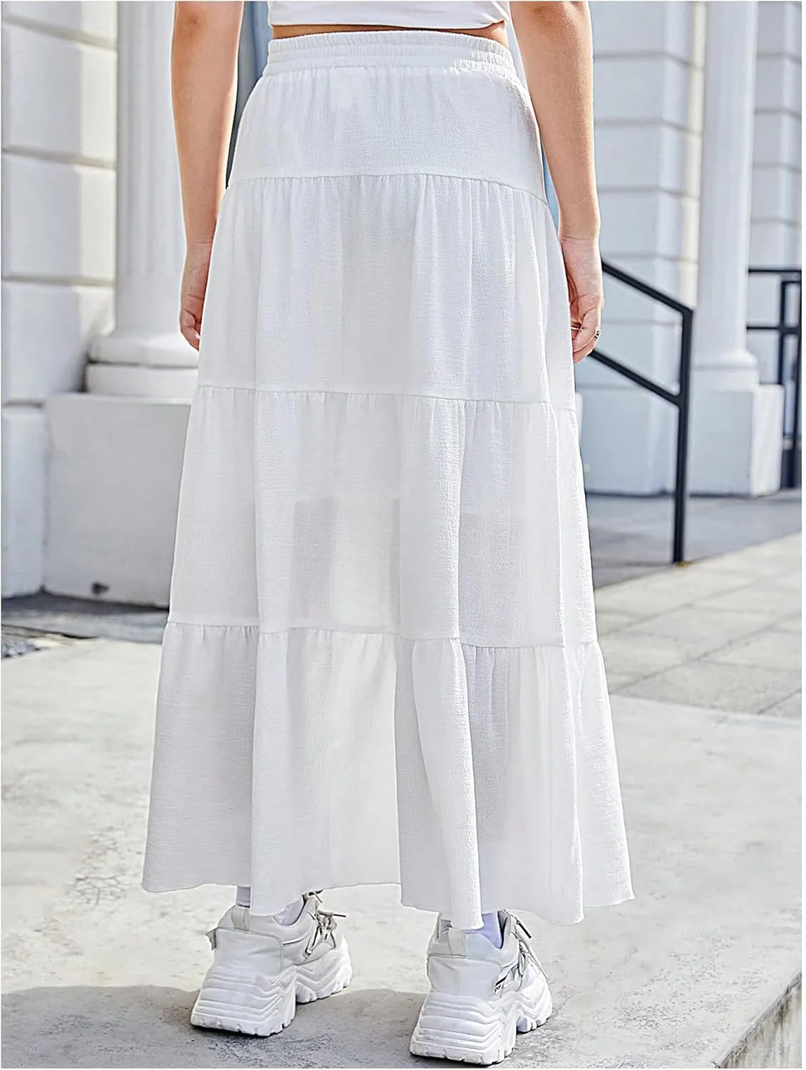 Milumia Girl's Bow Knot Tiered Maxi Skirt Elastic Waist Ruffle Flowy A Line Boho Summer Skirts