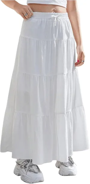 Milumia Girl's Bow Knot Tiered Maxi Skirt Elastic Waist Ruffle Flowy A Line Boho Summer Skirts
