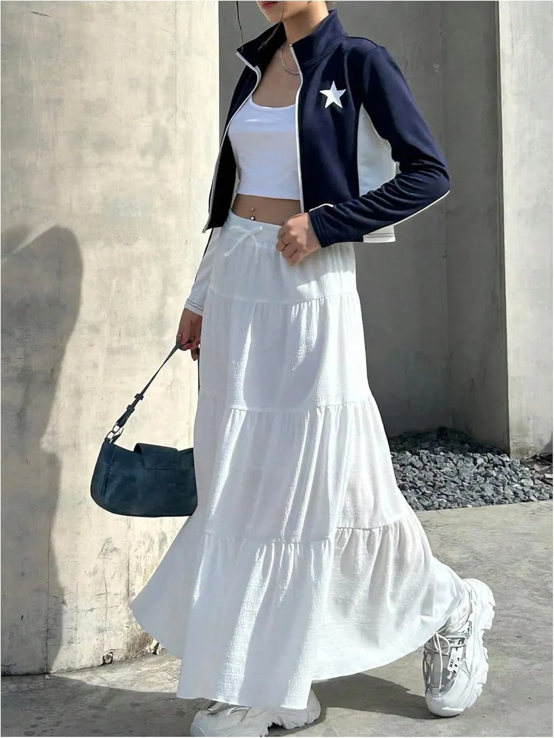 Milumia Girl's Bow Knot Tiered Maxi Skirt Elastic Waist Ruffle Flowy A Line Boho Summer Skirts