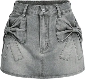 Milumia Women's Bow Knot Front Bodycon Denim Jean Mini Skirt with Pocket