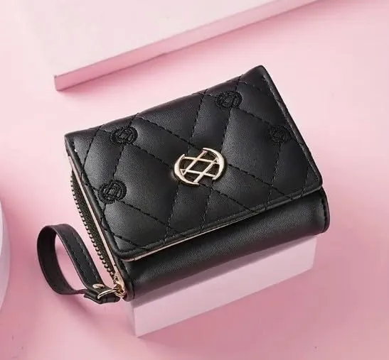 Mothers Day Gifts,Wallet Women,Women'S Embroidered Quilted Trifold Wallet, Neutral Style, Faux Leather, with Snap Closure, Zip Pocket, Faux Leather Lining, and Wristlet Accessory (Black)