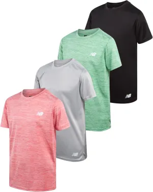 New Balance Boys' Active T-Shirts - 4 Pack Short Sleeve Crew Neck Athletic Performance Dry Fit Shirts for Boys (Sizes: 4-20)