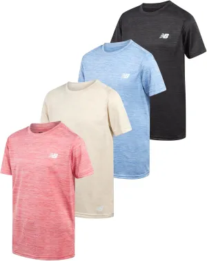New Balance Boys' Active T-Shirts - 4 Pack Short Sleeve Crew Neck Athletic Performance Dry Fit Shirts for Boys (Sizes: 4-20)