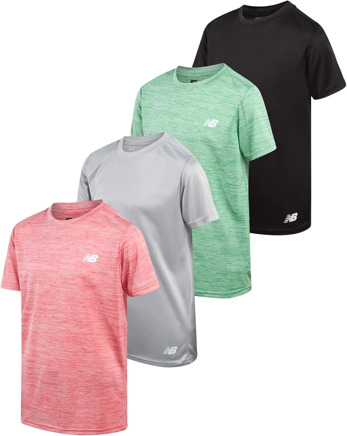 New Balance Boys' Active T-Shirts - 4 Pack Short Sleeve Crew Neck Athletic Performance Dry Fit Shirts for Boys (Sizes: 4-20)