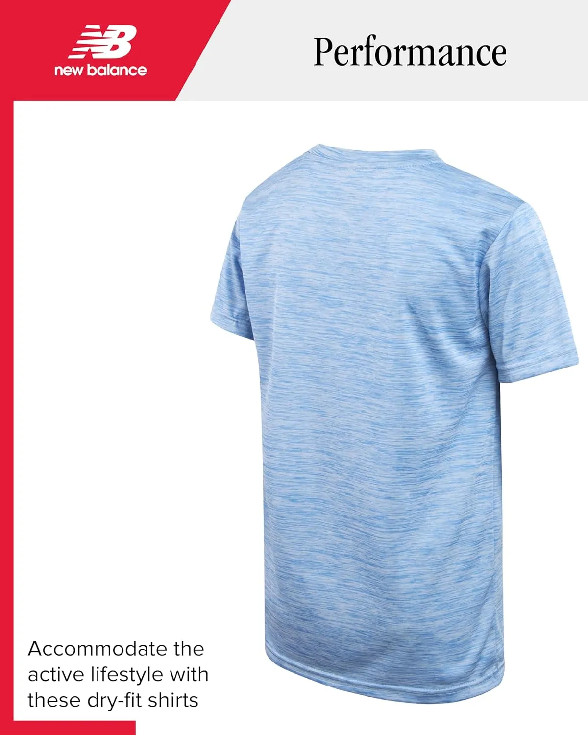 New Balance Boys' Active T-Shirts - 4 Pack Short Sleeve Crew Neck Athletic Performance Dry Fit Shirts for Boys (Sizes: 4-20)