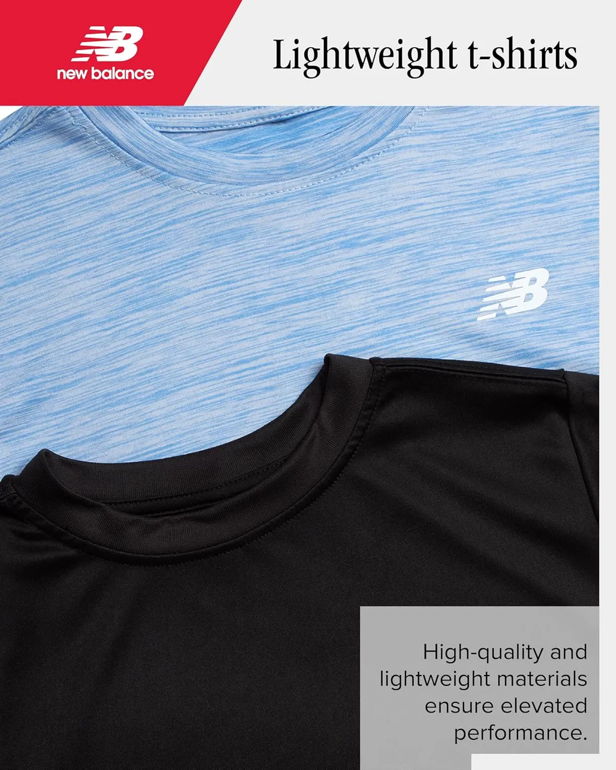 New Balance Boys' Active T-Shirts - 4 Pack Short Sleeve Crew Neck Athletic Performance Dry Fit Shirts for Boys (Sizes: 4-20)