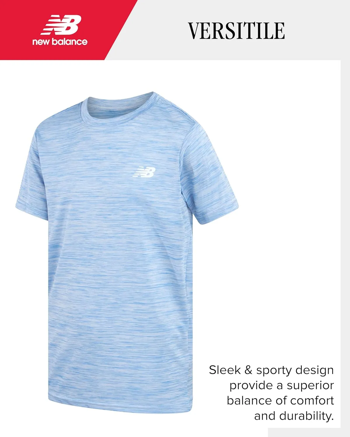 New Balance Boys' Active T-Shirts - 4 Pack Short Sleeve Crew Neck Athletic Performance Dry Fit Shirts for Boys (Sizes: 4-20)
