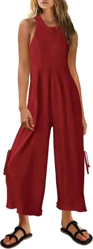 Nirovien Womens One Piece Jumpsuits Sleeveless Wide Leg Jumpsuit Dressy Loose Overalls Vacation Outfits