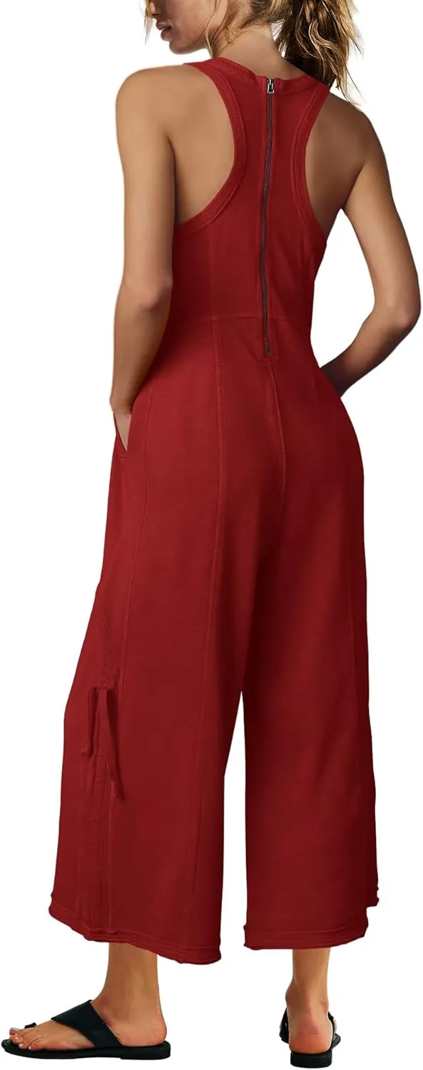 Nirovien Womens One Piece Jumpsuits Sleeveless Wide Leg Jumpsuit Dressy Loose Overalls Vacation Outfits