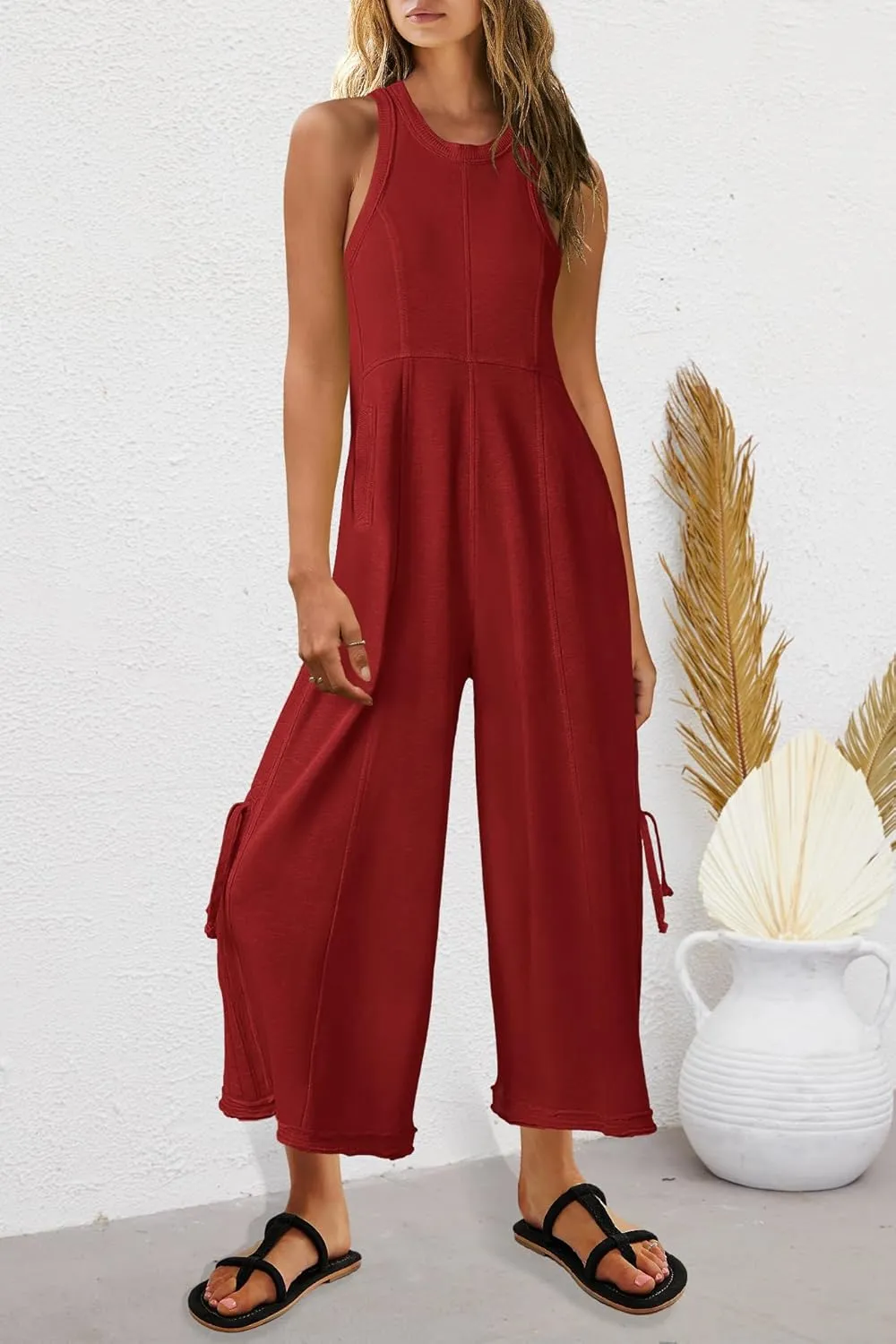 Nirovien Womens One Piece Jumpsuits Sleeveless Wide Leg Jumpsuit Dressy Loose Overalls Vacation Outfits