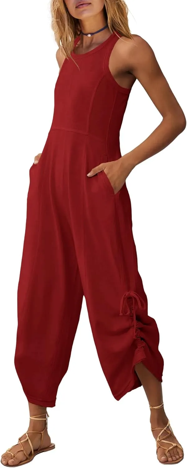 Nirovien Womens One Piece Jumpsuits Sleeveless Wide Leg Jumpsuit Dressy Loose Overalls Vacation Outfits