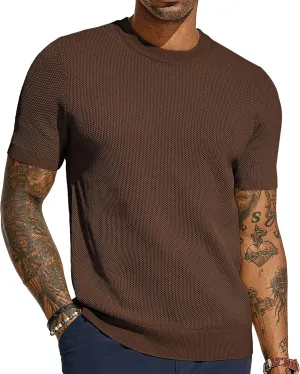 PJ PAUL JONES Men's T-Shirts Casual Knit Short Sleeve Crewneck Honeycomb Waffle Solid Knitted Pullover Tees