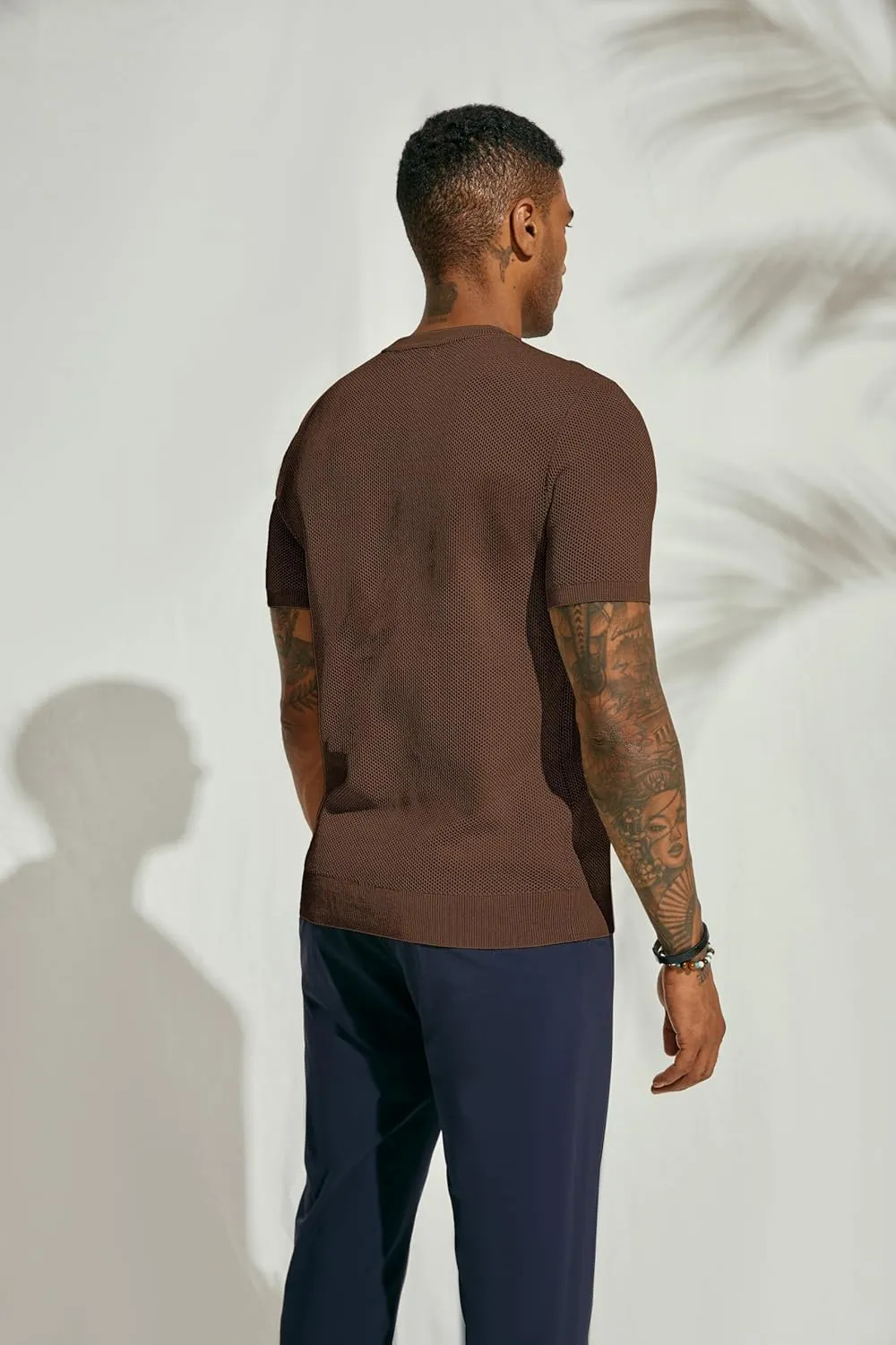 PJ PAUL JONES Men's T-Shirts Casual Knit Short Sleeve Crewneck Honeycomb Waffle Solid Knitted Pullover Tees