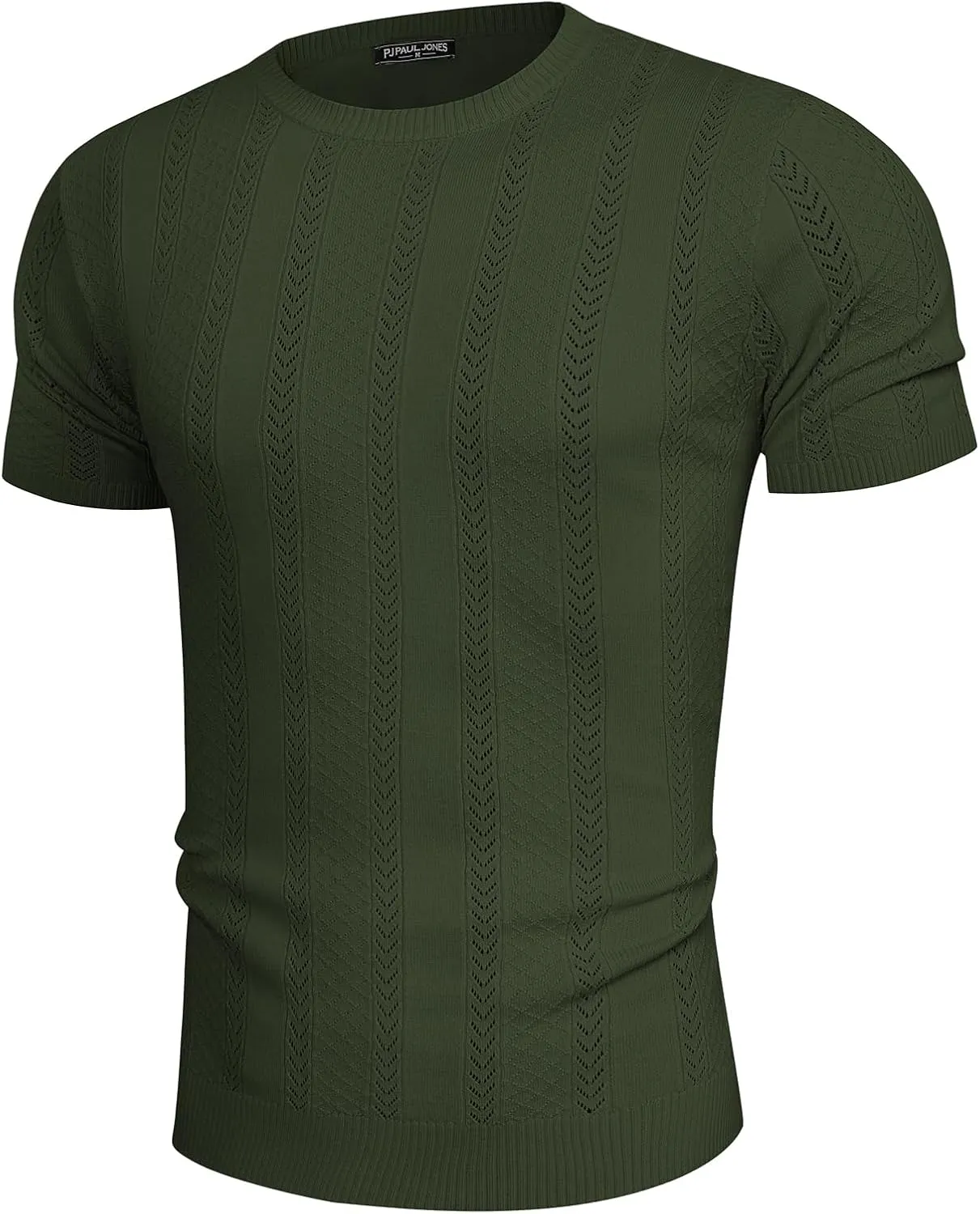 PJ PAUL JONES Men's T-Shirts Casual Knit Short Sleeve Crewneck Honeycomb Waffle Solid Knitted Pullover Tees