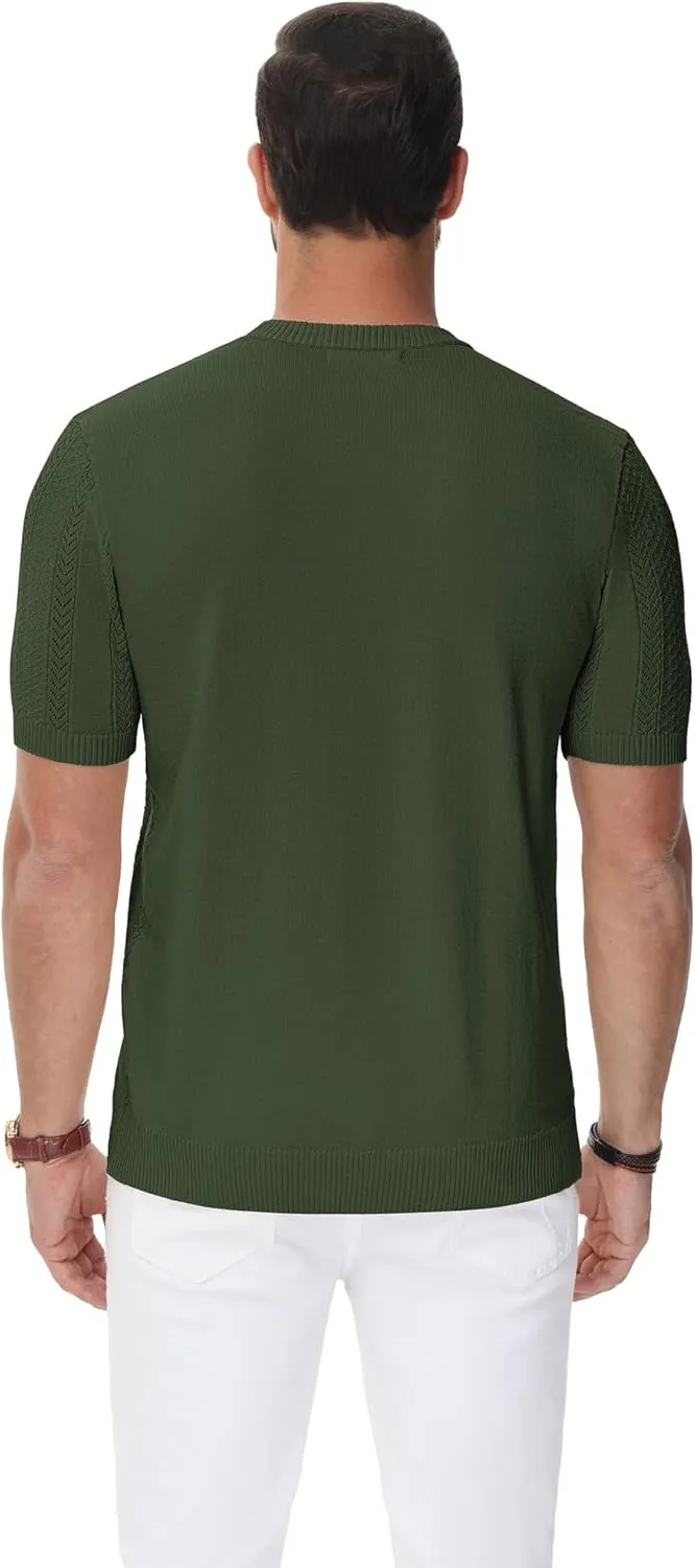 PJ PAUL JONES Men's T-Shirts Casual Knit Short Sleeve Crewneck Honeycomb Waffle Solid Knitted Pullover Tees