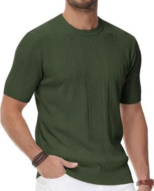 PJ PAUL JONES Men's T-Shirts Casual Knit Short Sleeve Crewneck Honeycomb Waffle Solid Knitted Pullover Tees
