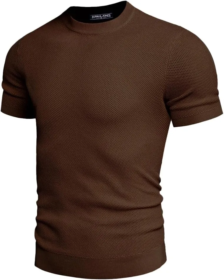 PJ PAUL JONES Men's T-Shirts Casual Knit Short Sleeve Crewneck Honeycomb Waffle Solid Knitted Pullover Tees