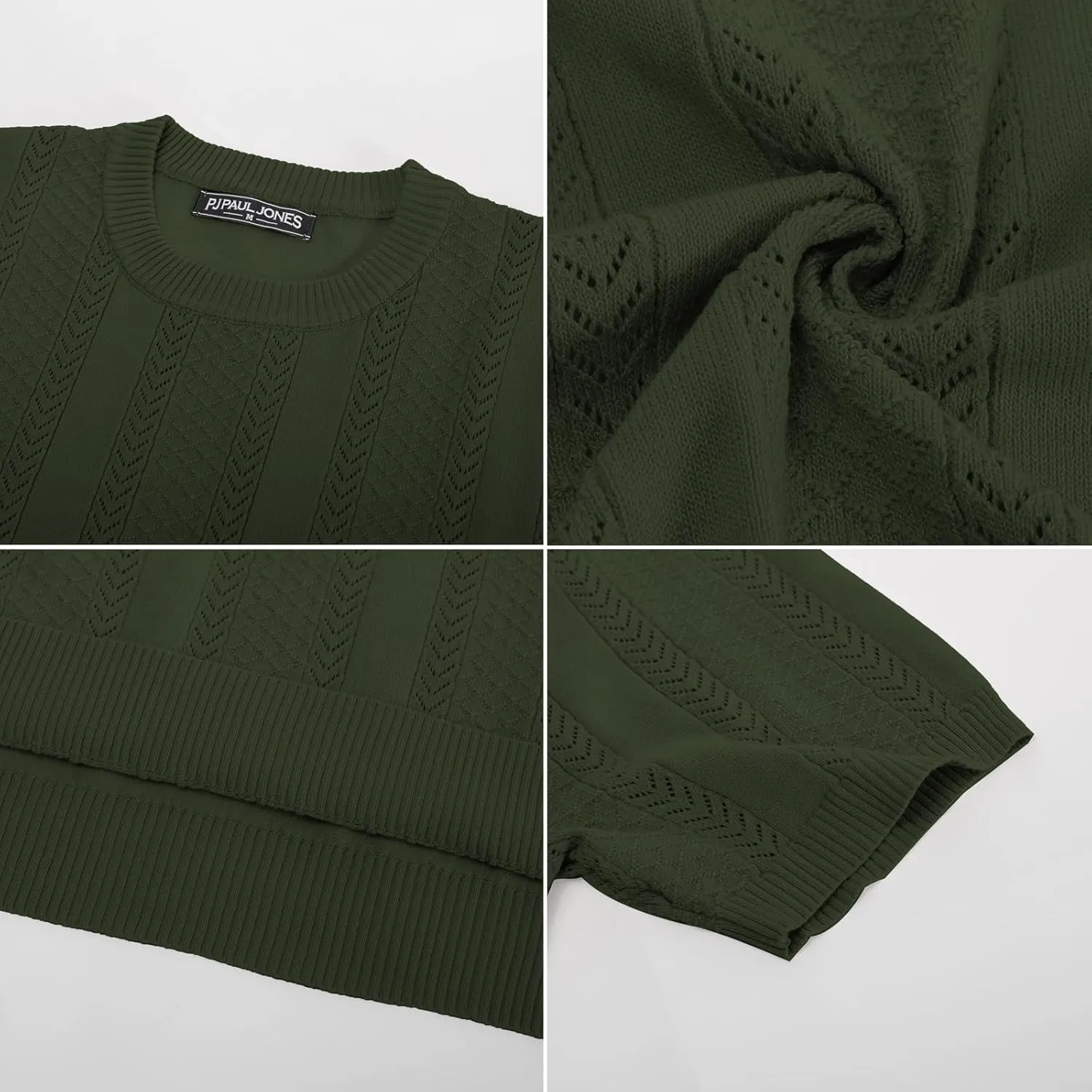 PJ PAUL JONES Men's T-Shirts Casual Knit Short Sleeve Crewneck Honeycomb Waffle Solid Knitted Pullover Tees