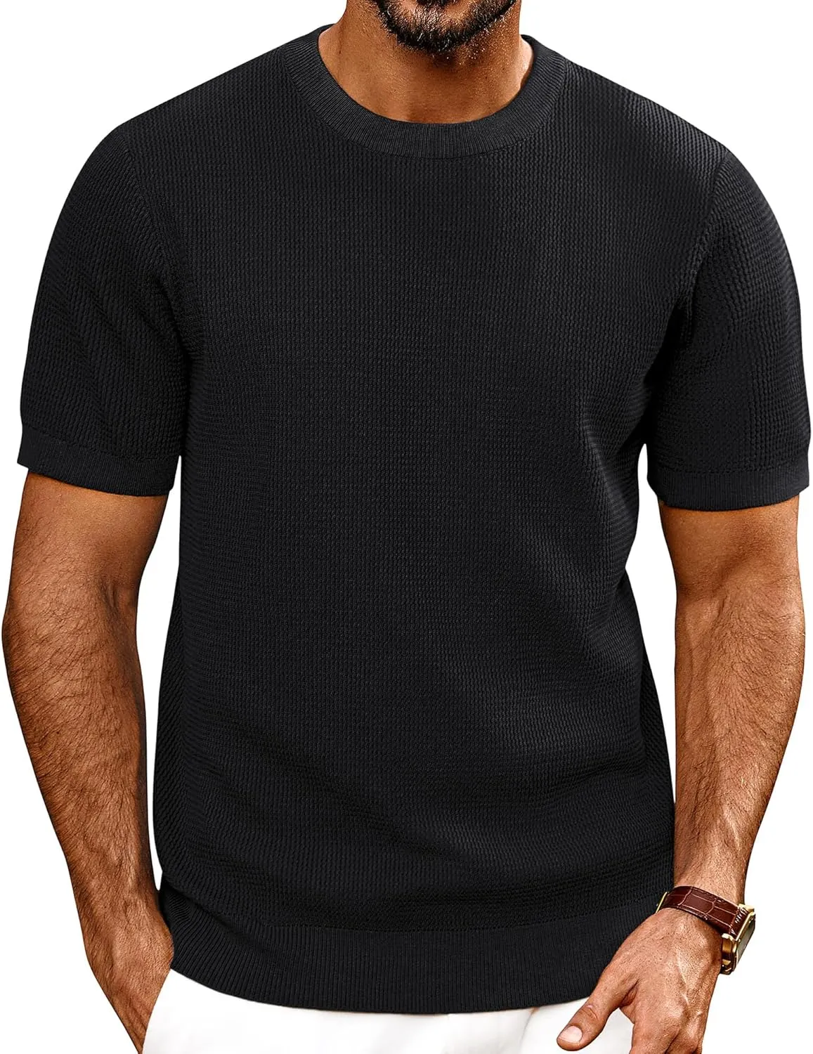 PJ PAUL JONES Mens T-Shirts Knit Short Sleeve Crewneck Shirt Casual Textured Pullover Tees