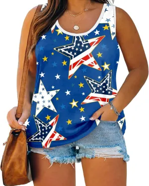 Plus Size American Flag Shirts Women 4th of July Tank Tops Patriotic USA Sleeveless Graphic Tees Casual Plus Size Tops