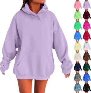 Plus Size Hoodie for Women Drop Shoulder Fleece Oversized Sweatshirts Baggy Pullover Tops Warm Winter Coat w/Pockets