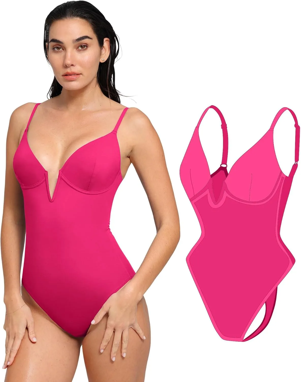 Popilush Tummy Control Swimsuits for Women Deep V Neck One Piece Shapewear Swimsuit Slimming Swimwear Built in Bra