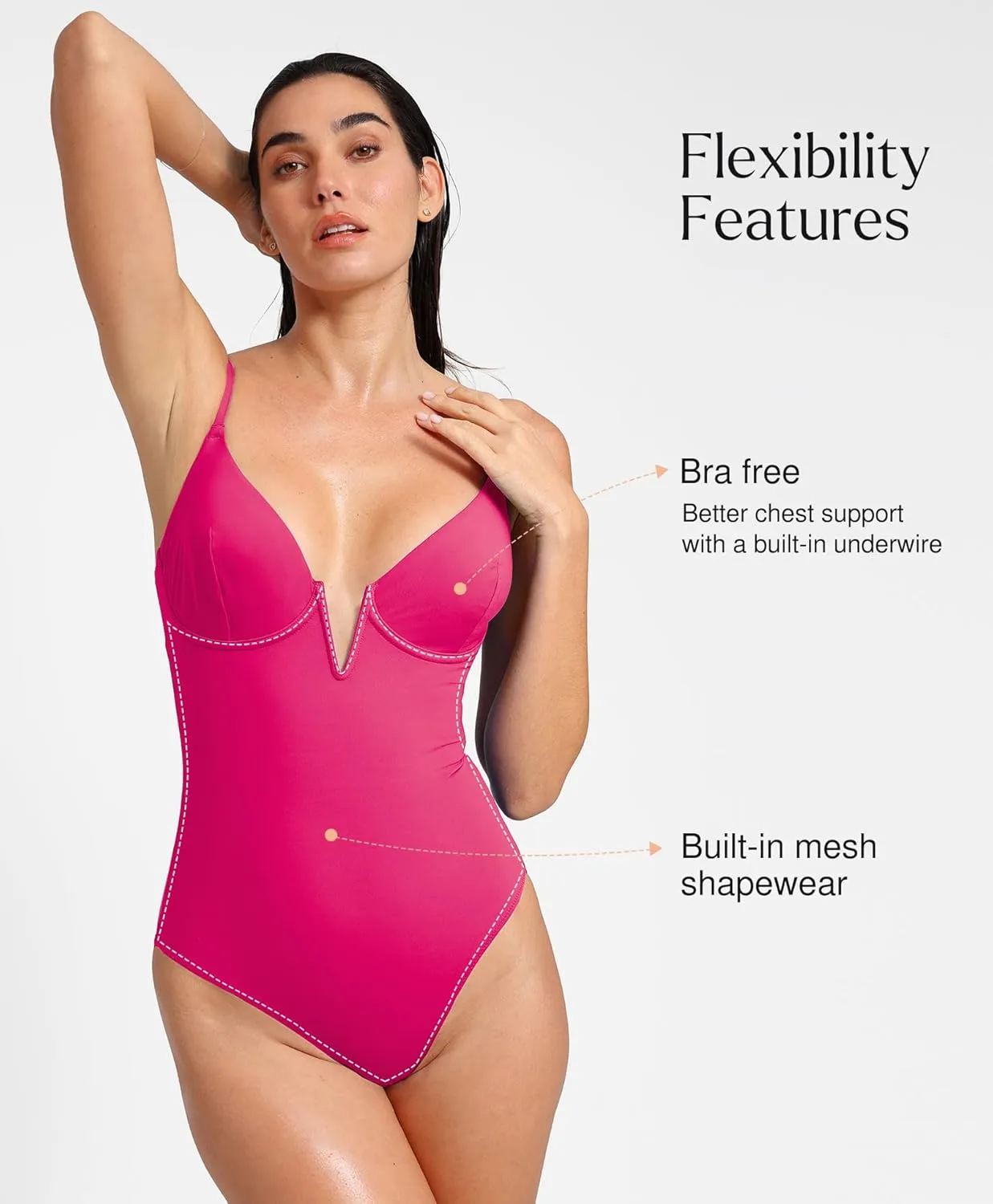 Popilush Tummy Control Swimsuits for Women Deep V Neck One Piece Shapewear Swimsuit Slimming Swimwear Built in Bra