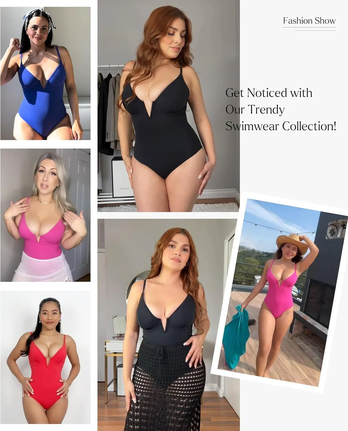 Popilush Tummy Control Swimsuits for Women Deep V Neck One Piece Shapewear Swimsuit Slimming Swimwear Built in Bra