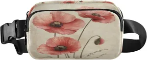 Poppy Flower Beige Neutral Fanny Packs for Women Crossbody Bags Everywhere Belt Bag with Adjustable Strap Fashion Waist Pack for Running Daily Travel