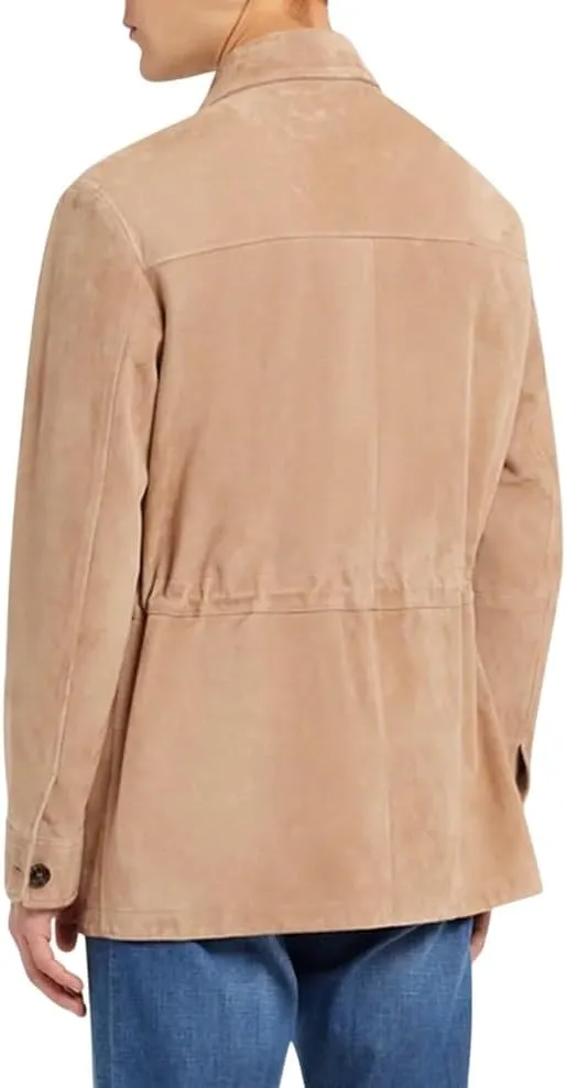 Premium Suede Safari Field Coat for Men  Men's Classic Field Style Suede Coat  Soft Leather Field Coat