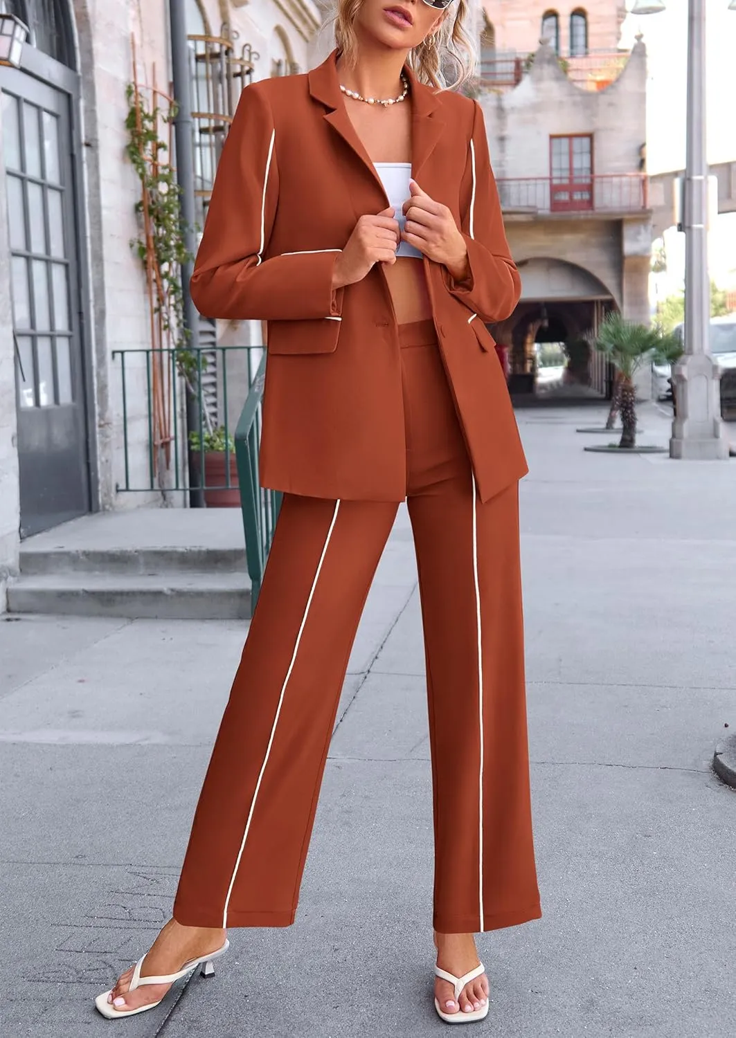 PRETTYGARDEN Women's Fall Spring 2 Piece Blazer Outfits Business Casual Oversized Jacket Wide Leg Work Pants Dressy Suit Set