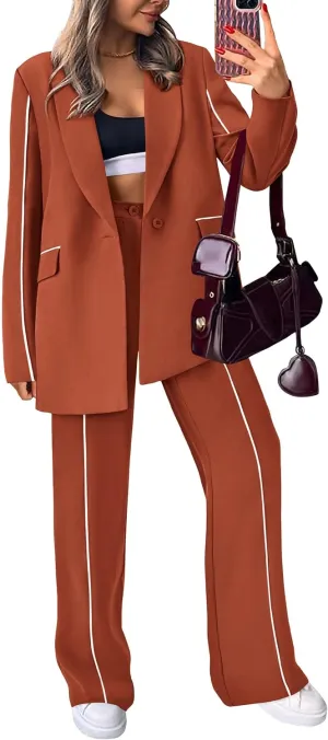 PRETTYGARDEN Women's Fall Spring 2 Piece Blazer Outfits Business Casual Oversized Jacket Wide Leg Work Pants Dressy Suit Set