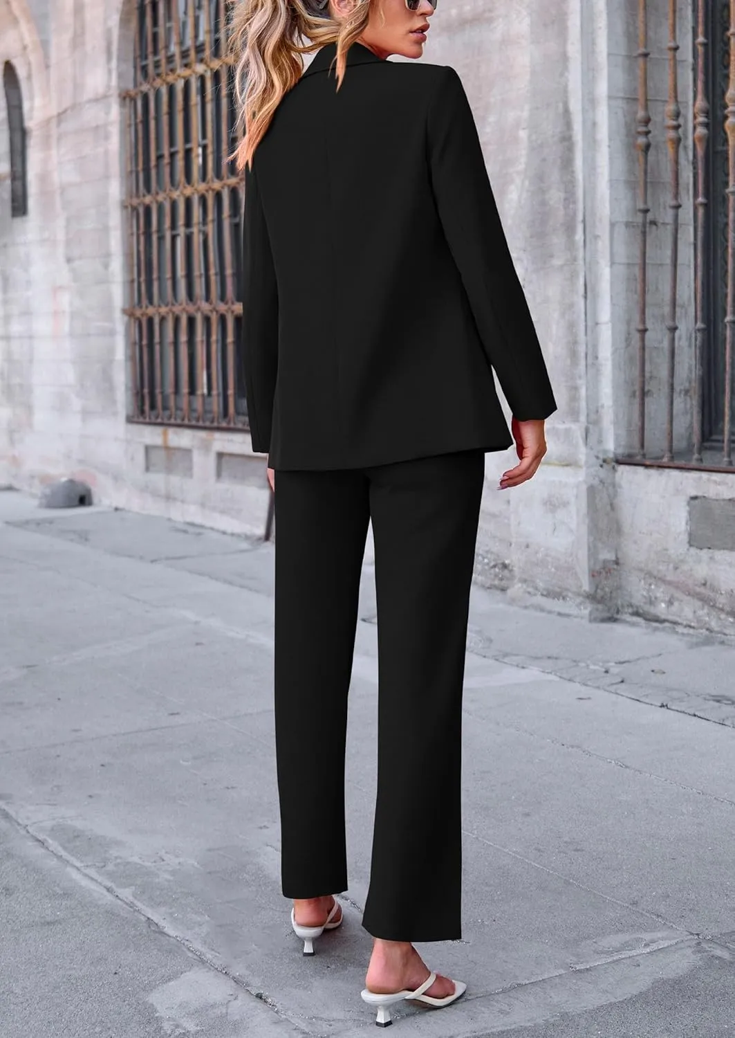 PRETTYGARDEN Women's Fall Spring 2 Piece Blazer Outfits Business Casual Oversized Jacket Wide Leg Work Pants Dressy Suit Set