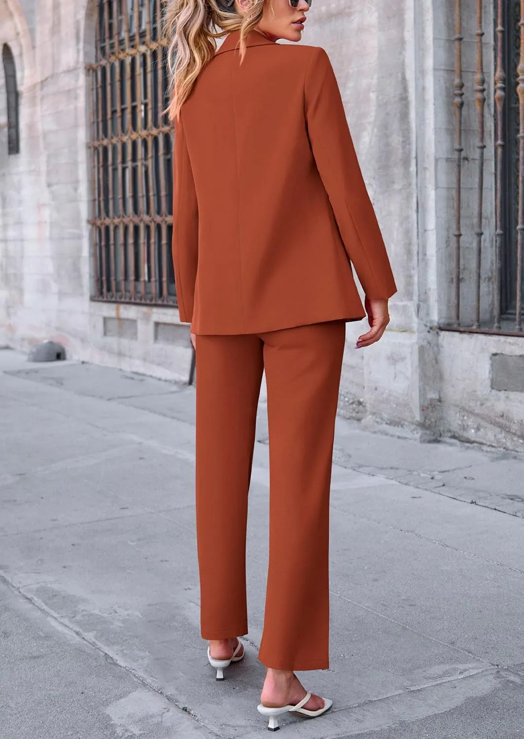 PRETTYGARDEN Women's Fall Spring 2 Piece Blazer Outfits Business Casual Oversized Jacket Wide Leg Work Pants Dressy Suit Set