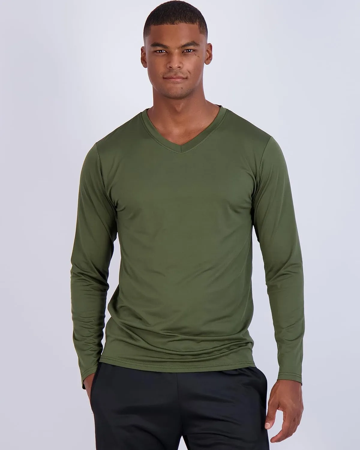 Real Essentials 4 Pack: Men's Dry Fit Long Sleeve V-Neck Active T-Shirt - Athletic Outdoor UPF 50  (Available in Big & Tall)