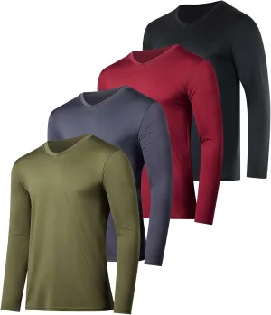 Real Essentials 4 Pack: Men's Dry Fit Long Sleeve V-Neck Active T-Shirt - Athletic Outdoor UPF 50  (Available in Big & Tall)
