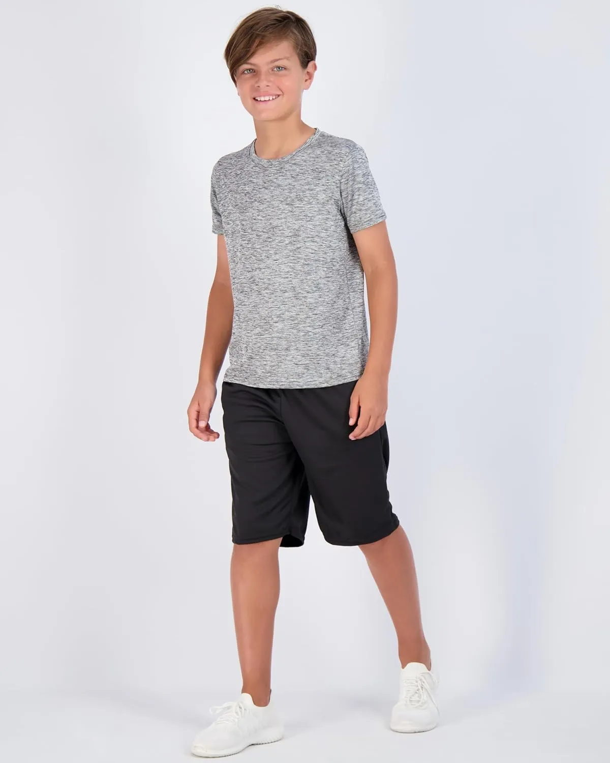Real Essentials 5 Pack: Youth Dry-Fit Wicking Active Athletic Performance Short Sleeve T-Shirt Boys & Girls Shirts