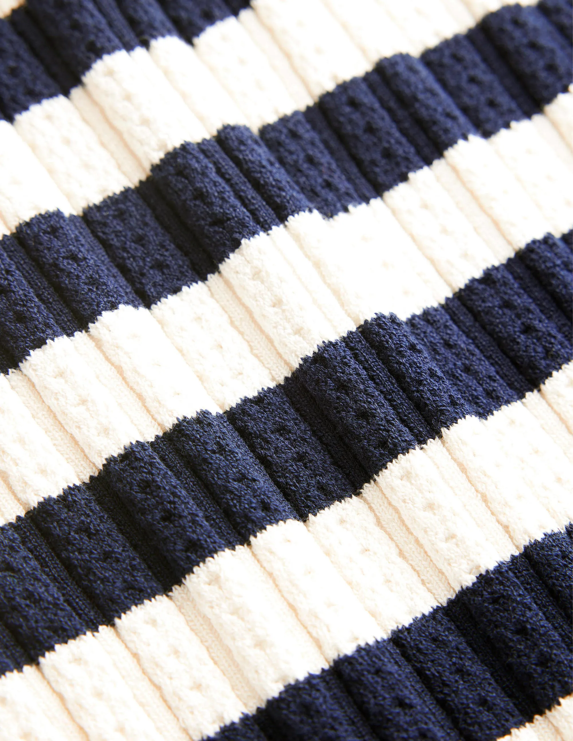 Ribbed Pointelle High Neck Top-Navy, Ivory Stripe