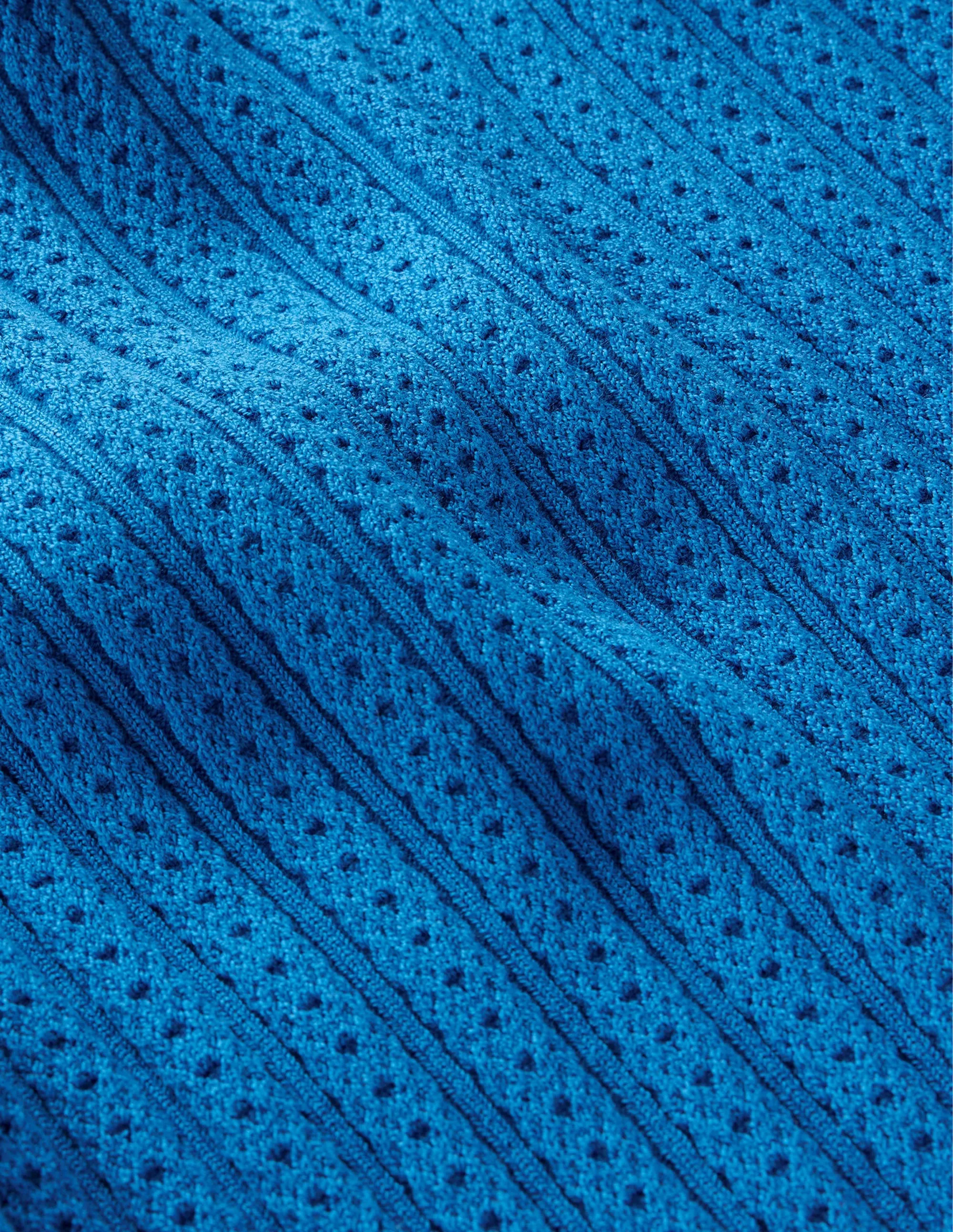Ribbed Pointelle High Neck Top-Nebulus Blue