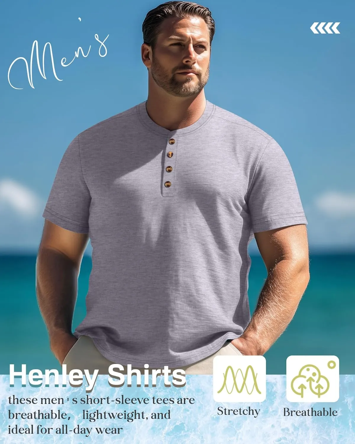 Riyiper 3 Pack Men's Big and Tall Henley T-Shirts Short Sleeve Cotton Plus Size Tees Loose Fit Plus Size Oversized Basic Tops