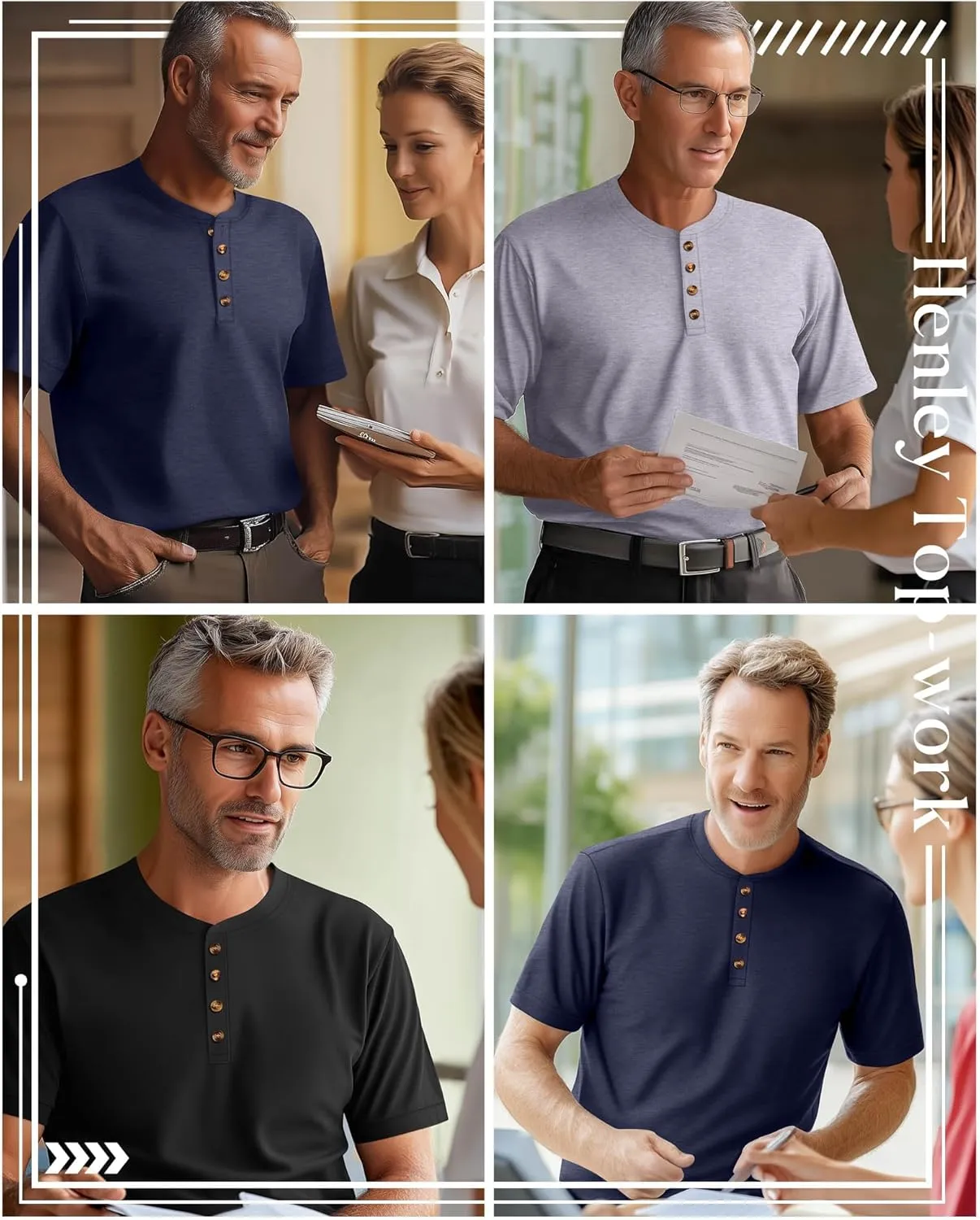 Riyiper 3 Pack Men's Big and Tall Henley T-Shirts Short Sleeve Cotton Plus Size Tees Loose Fit Plus Size Oversized Basic Tops