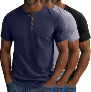 Riyiper 3 Pack Men's Big and Tall Henley T-Shirts Short Sleeve Cotton Plus Size Tees Loose Fit Plus Size Oversized Basic Tops