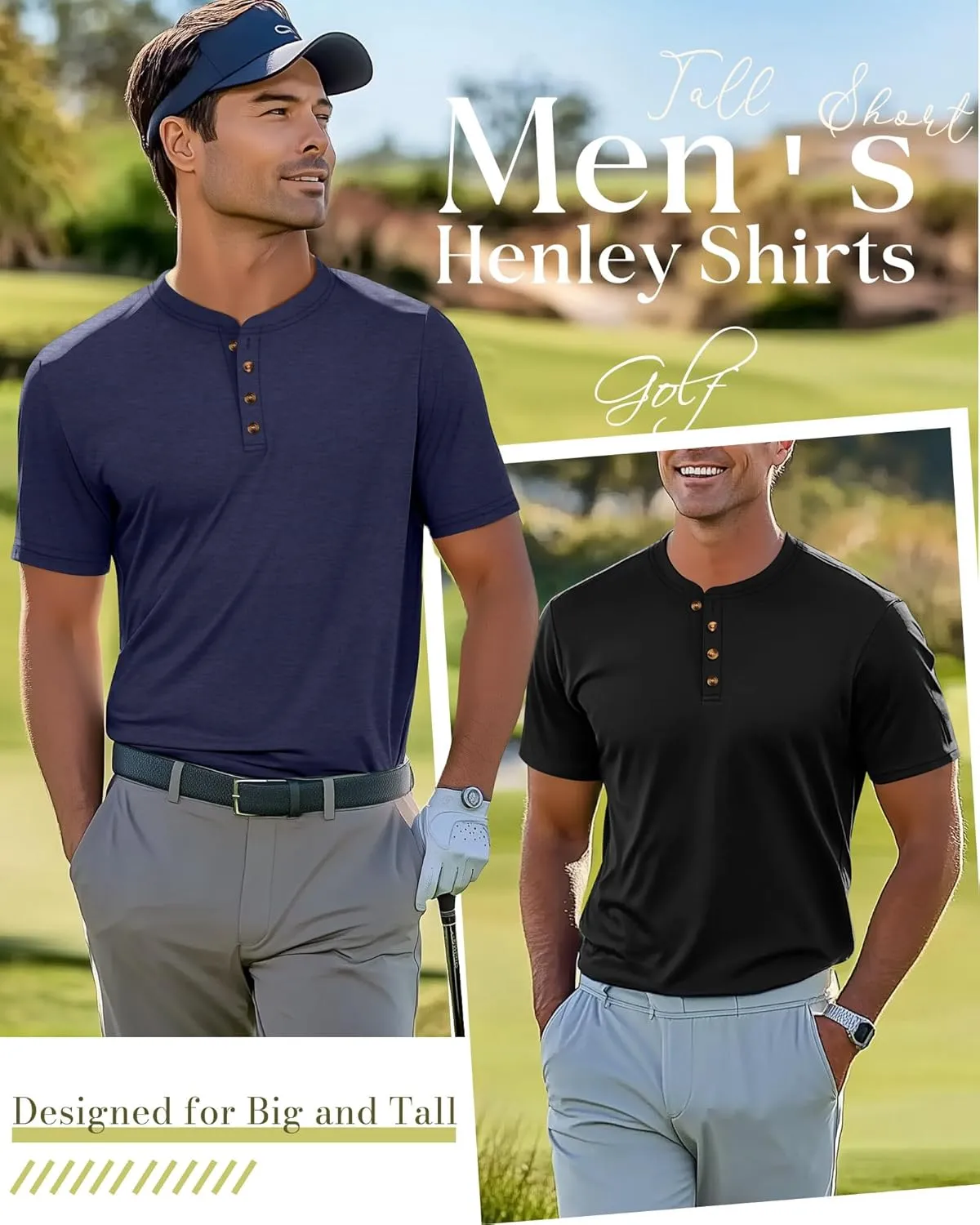 Riyiper 3 Pack Men's Big and Tall Henley T-Shirts Short Sleeve Cotton Plus Size Tees Loose Fit Plus Size Oversized Basic Tops