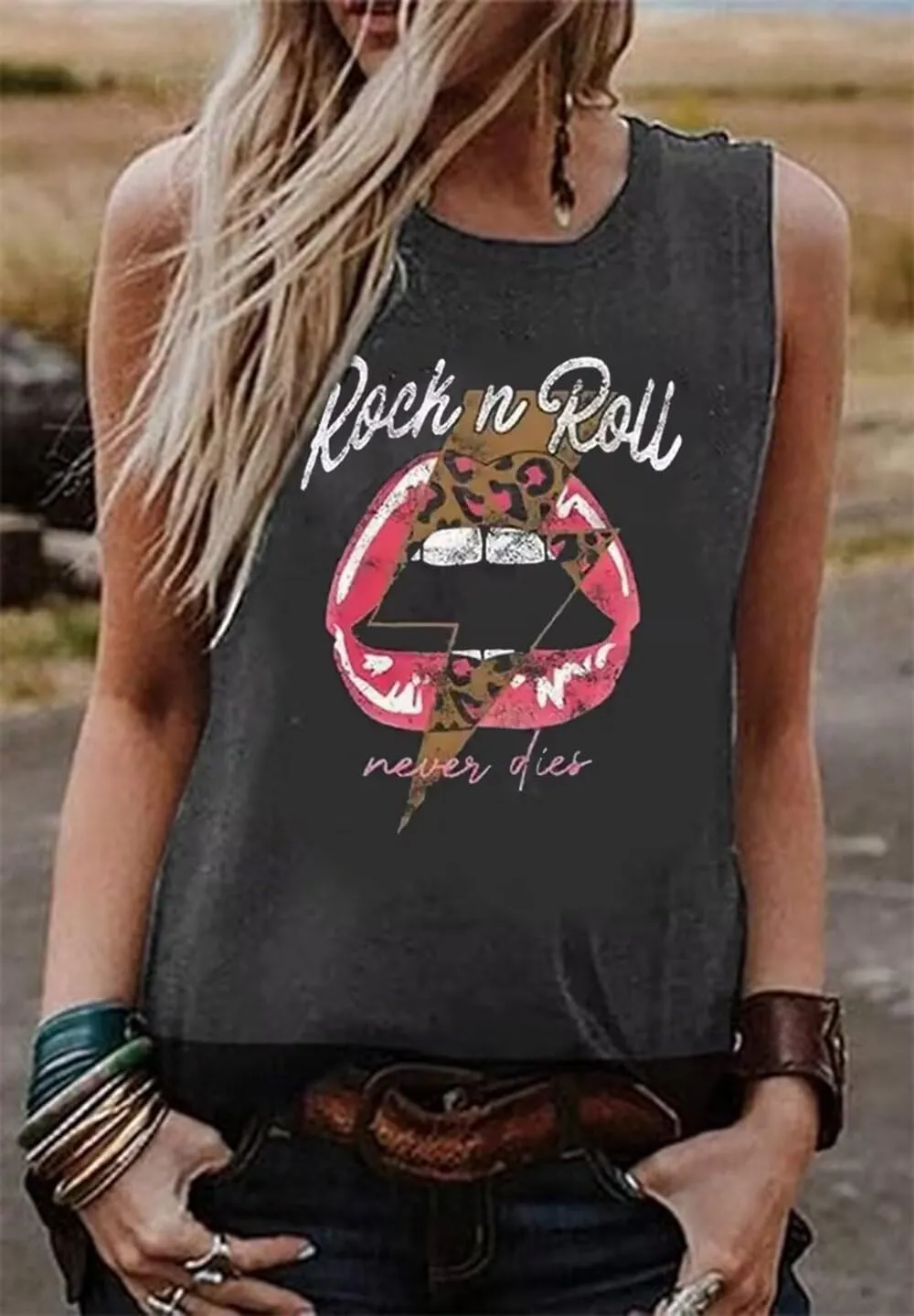 Rock n Roll Tank Top Women Vintage Country Music Shirts Vest Rock Concert Band Tees Summer Sleeveless Graphic Tops