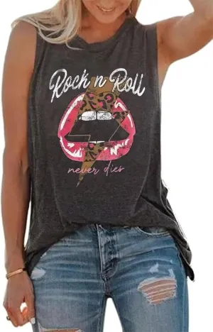 Rock n Roll Tank Top Women Vintage Country Music Shirts Vest Rock Concert Band Tees Summer Sleeveless Graphic Tops