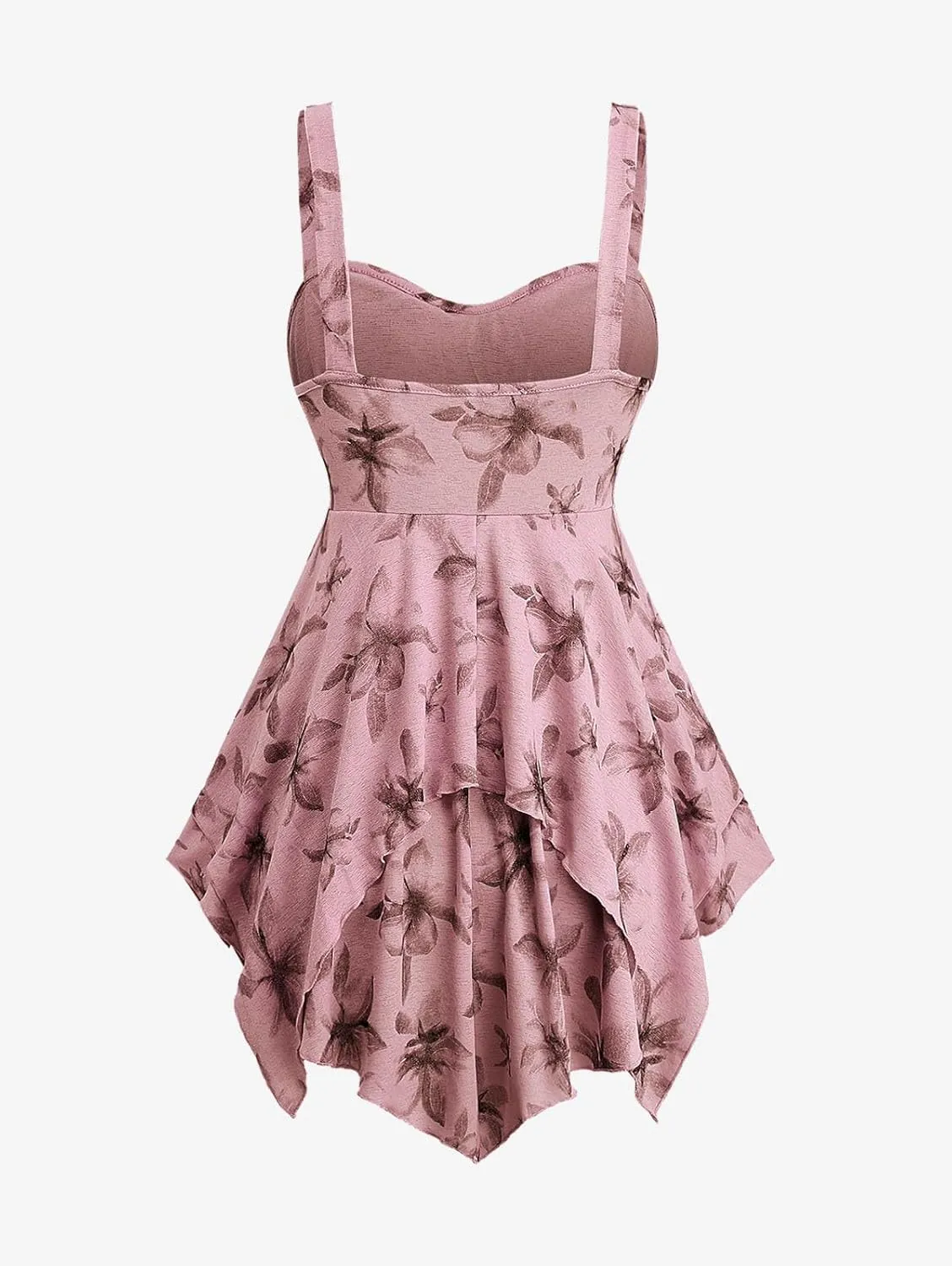 Rosegal Women Plus Size Flowy Summer Floral Babydoll Tank Top Backless Layered Handkerchief