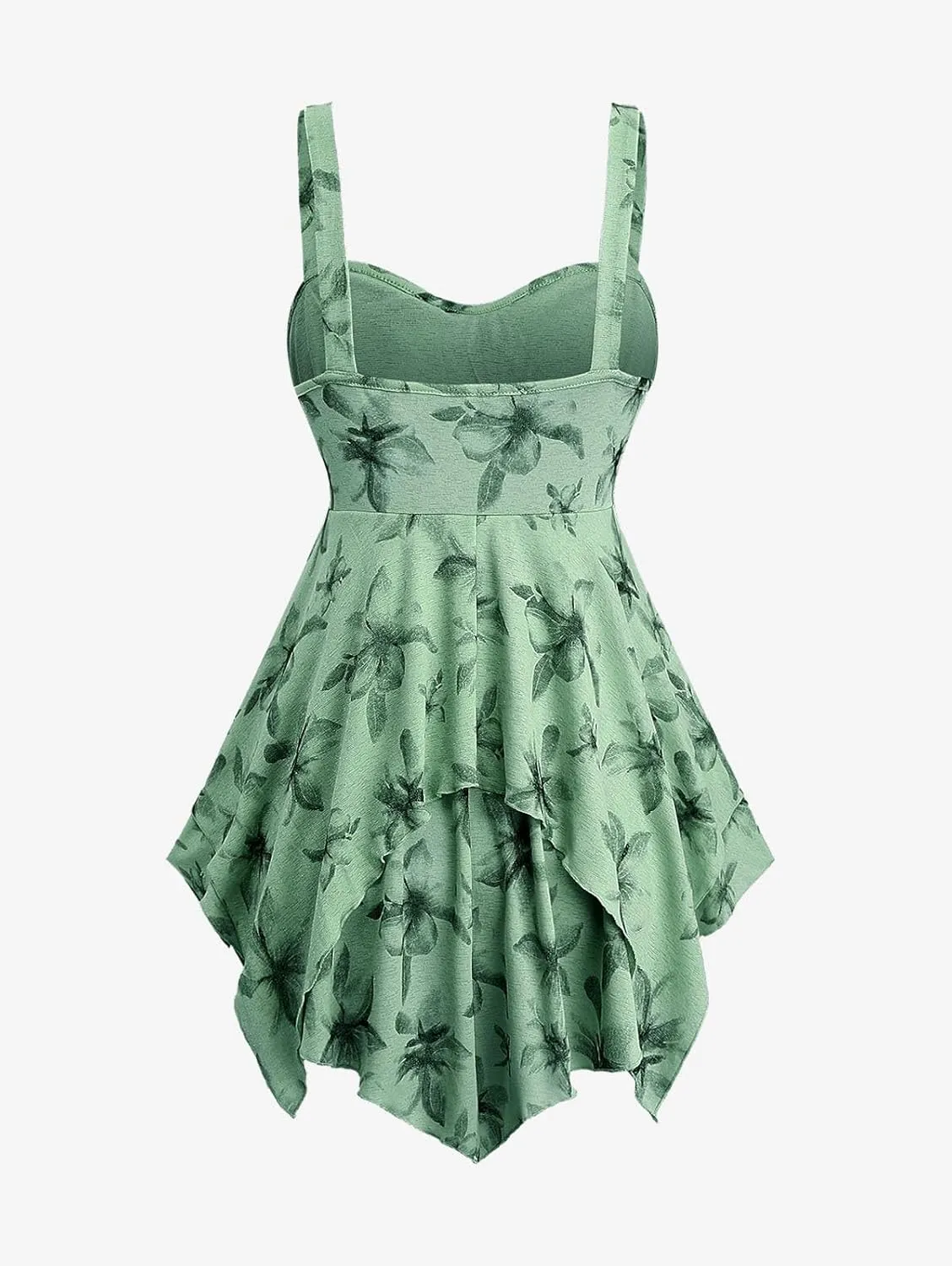 Rosegal Women Plus Size Flowy Summer Floral Babydoll Tank Top Backless Layered Handkerchief