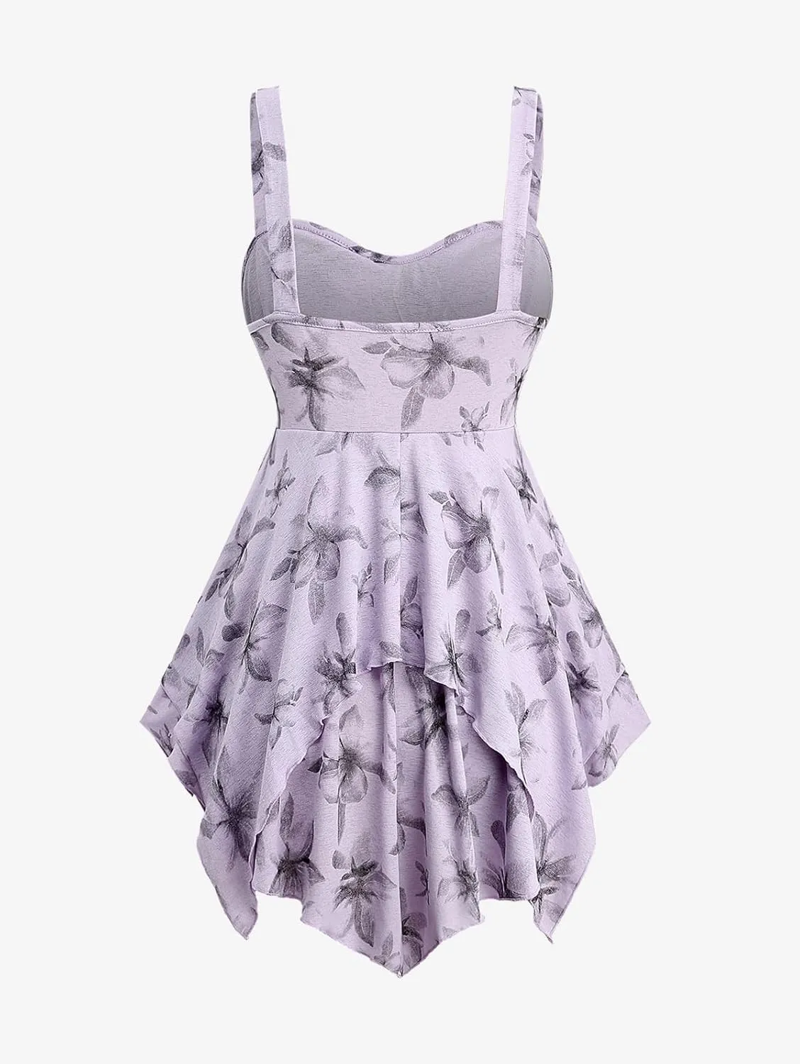 Rosegal Women Plus Size Flowy Summer Floral Babydoll Tank Top Backless Layered Handkerchief