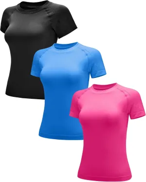 RUNNING GIRL Seamless Workout Shirts for WomenShort Sleeve T-Shirt Stretch Tees Quick Dry Gym Athletic Tops