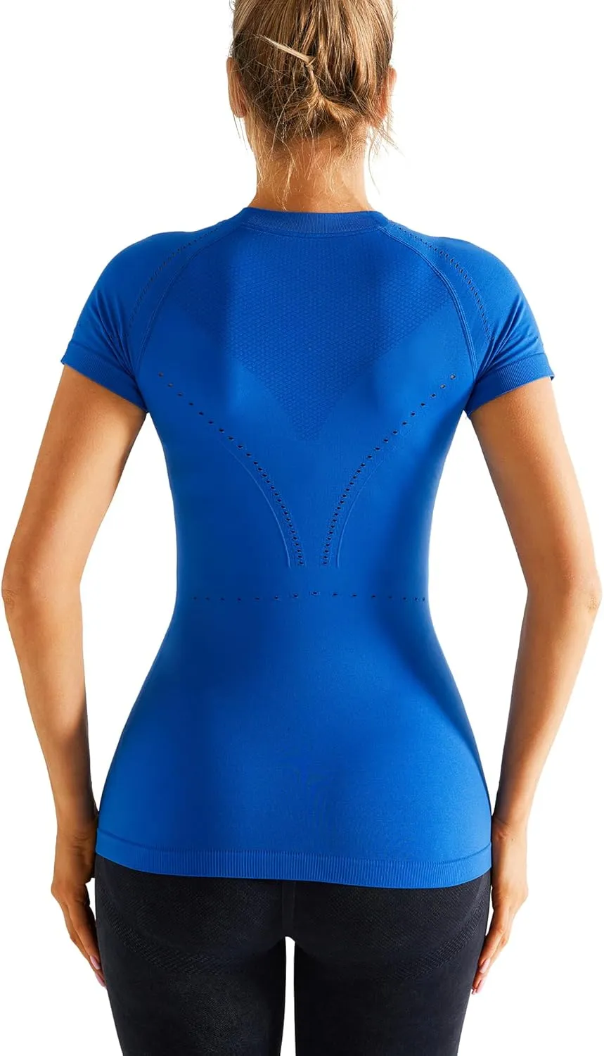 RUNNING GIRL Seamless Workout Shirts for WomenShort Sleeve T-Shirt Stretch Tees Quick Dry Gym Athletic Tops